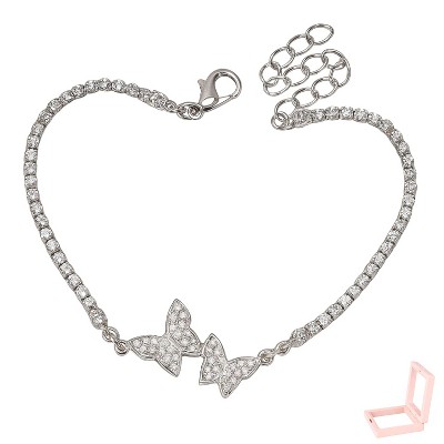 Silver-Tone Butterfly Bracelet with Cubic Zirconia, Dainty Jewelry for Women, Daily & Styling Occasions