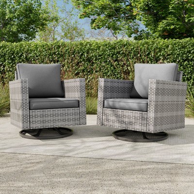 Sonkuki 2-Piece Patio Chair Set Brown Rattan Swivel Rocking Chair Set, Outdoor Furniture PE Wicker Set