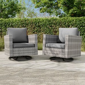 Sonkuki 2-Piece Patio Chair Set Brown Rattan Swivel Rocking Chair Set, Outdoor Furniture PE Wicker Set - 1 of 4