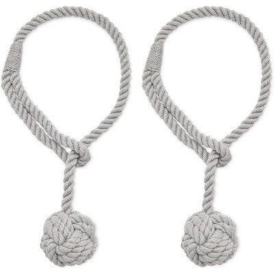 2-Pack Light Grey Cotton Window Curtain Tiebacks Tie Back, 20" Holdbacks Rope for Drapes