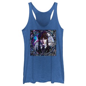 Women's Wednesday Stained Glass Addams Portrait Racerback Tank Top - 1 of 4