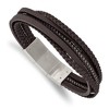 Chisel Stainless Steel Brushed Multi Strand Brown Braided Leather and Wire 8.25" Bracelet with .5" Ext. - 2 of 4