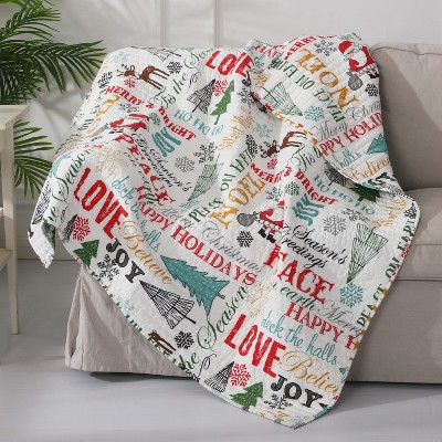 Santa Claus Script Quilted Throw White - Levtex Home