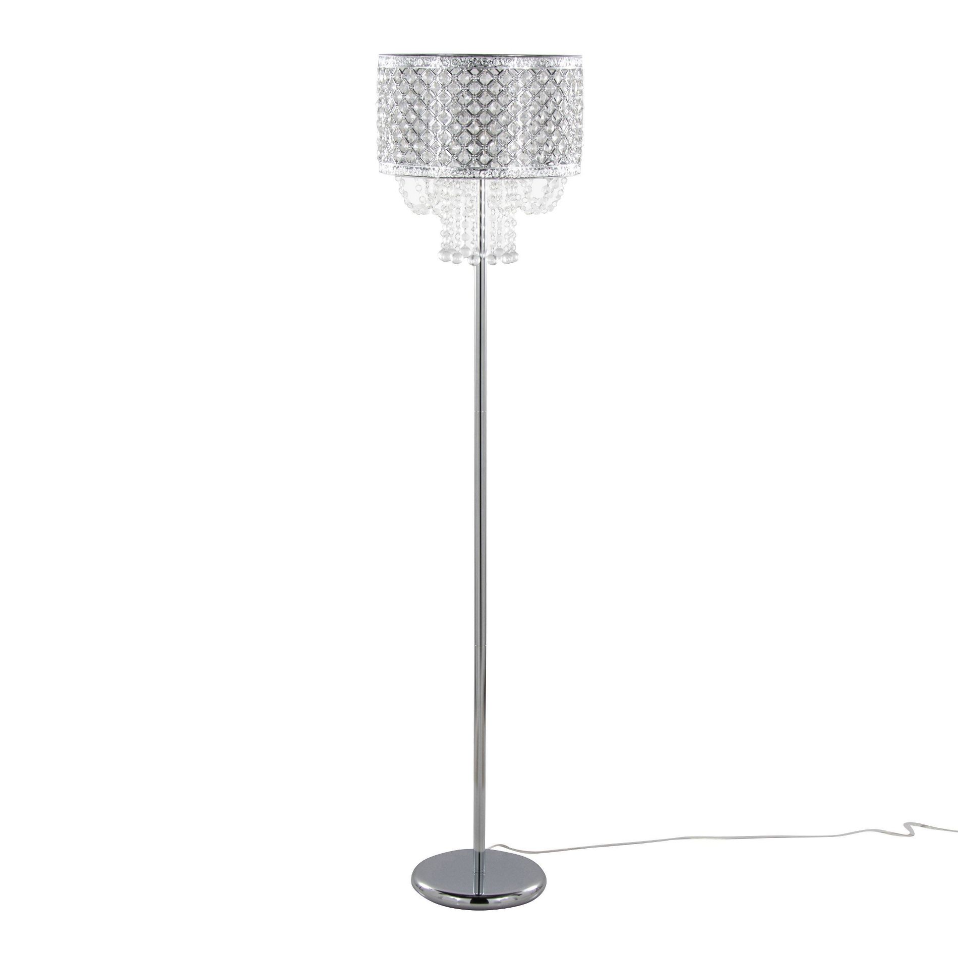 LumiSource Droplets Sleek 60" Contemporary Metal Floor Lamp in Chrome Metal/Clear Crystal Accents from Grandview Gallery