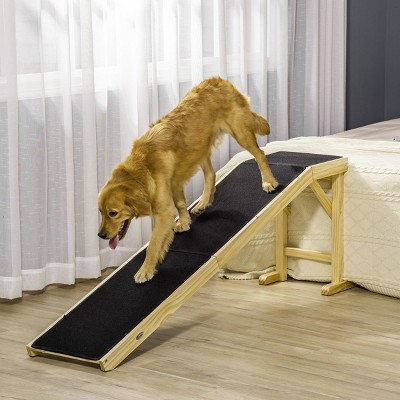 LAOTIES 74" Wooden Dog Ramp for Bed And Couch,Pet Ramp with Non-Slip Carpet And Top Platform
