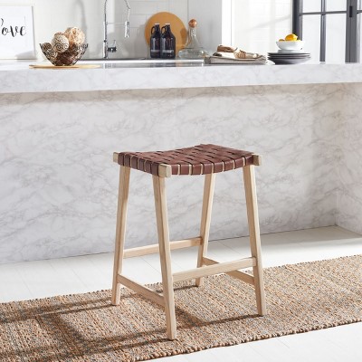 Abreu Airy Contemporary Cognac Leather Counter Stool