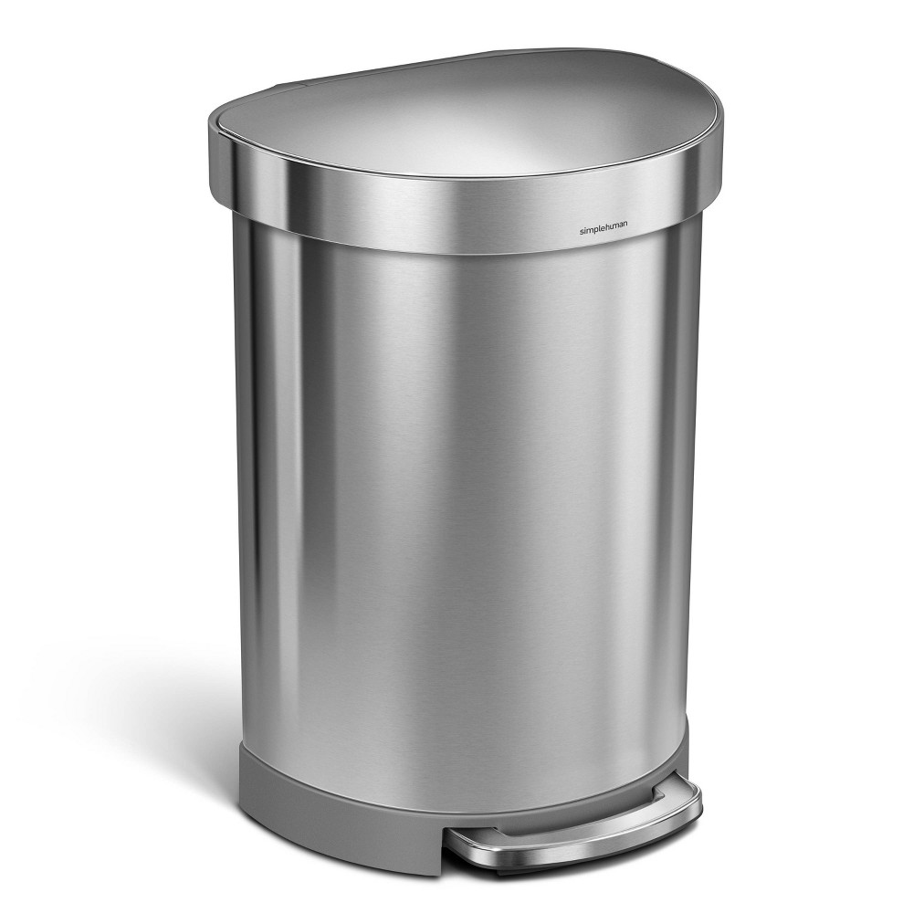 simplehuman 60L Semi-Round Liner Rim Kitchen Step Trash Can Stainless Steel