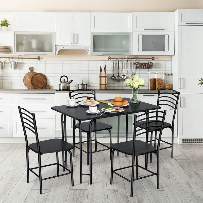 5 Pcs Modern Dining Table Set 4 Chairs Steel Frame Home Kitchen Furniture Black, 3 of 10