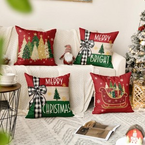 Merry Bright Christmas Trees Star Sleigh Throw Pillow Covers, 18 x 18 Inch Bow Snowflake Red - 1 of 4