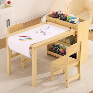 Kids Art Table and Chair Set – Wooden Activity Desk with Storage Shelves & Paper Roll Holder, Toddler Craft Station for Drawing, Writing & Play - 1 of 4