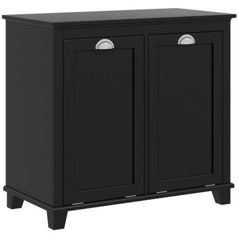 HOMCOM Tilt Out Laundry Cabinet, Laundry Basket Cabinet with 2 Baskets and 2 Louvered Doors, Black