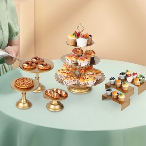 7-Piece Gold Metal Cake Stand Set, 3-Tier Round Pedestal & Cupcake Holder, Dessert Table Display Risers for Wedding Party Birthday Anniversary - 1 of 4