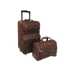 Amerileather Brown Ostrich Print Leather Two Piece Set Traveler - 1 of 4