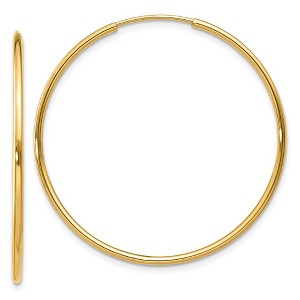 Black Bow Jewelry 1.25mm, 14k Yellow Gold Endless Hoop Earrings, 32mm (1 1/4 Inch) - 1 of 4