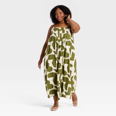 Женские платья Ava & Viv Plus Flowy Midi Tank Summer Dress - Ava & Viv™ Green Abstract 2X