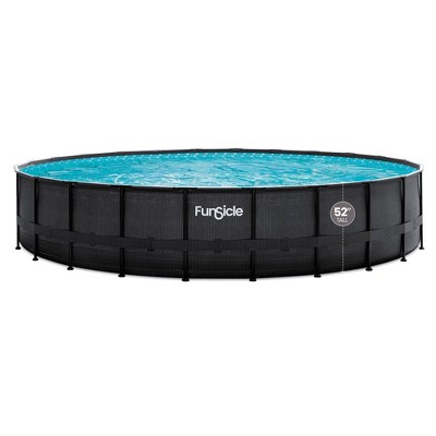 Funsicle 24' x 52" Oasis Swimming Pool Round Above Ground Outdoor Pool Set with Sand Filter Pump, Cover, and Maintenance Kit, Dark Chevron Rattan