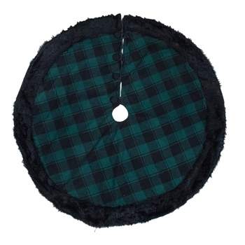 Northlight 48" Green and Black Plaid Christmas Tree Skirt with Faux Fur