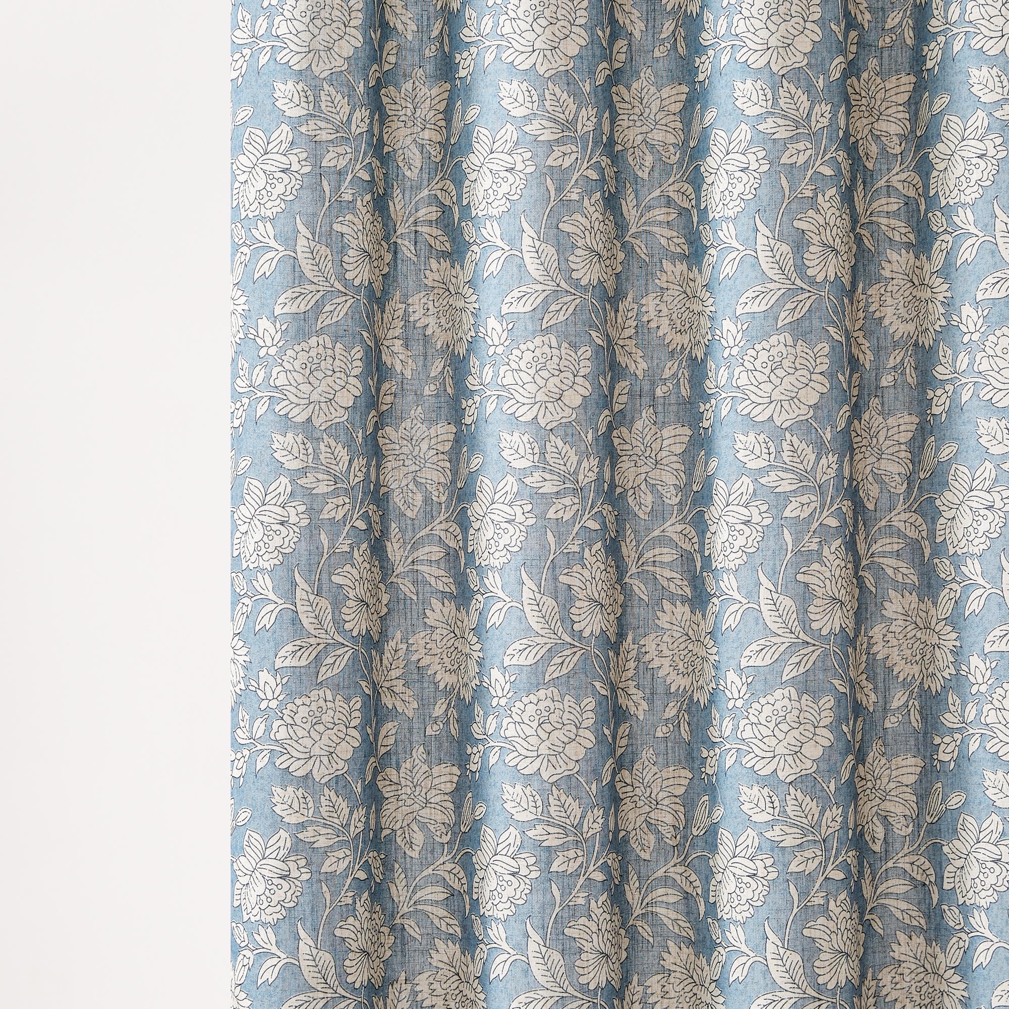 Zara Floral Block Linen Textured Shower Curtain Blue Single 72x72