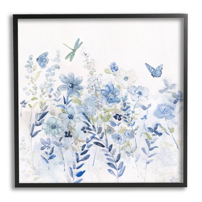 Stupell Industries Delicate Blue Floral Garden Framed Giclee Art
