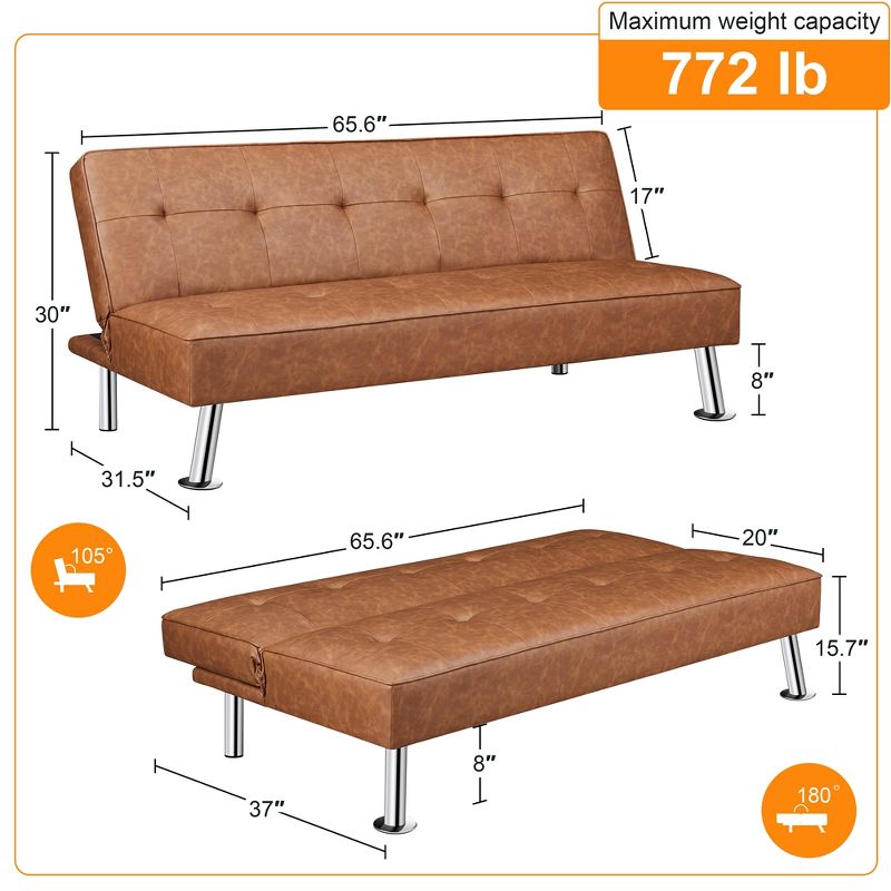 Yaheetech Faux Leather Adjustable Convertible Sofa Bed Couch Futon for Living Room, 5 of 11