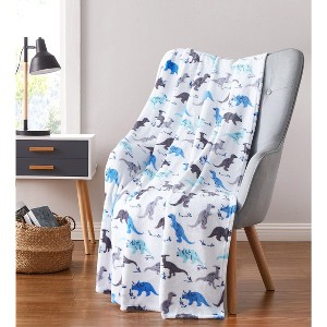 Kate Aurora Juvi Essentials Ultra Soft & Plush White & Blue Multi Dinosaur Fleece Accent Throw Blanket - 50 in. W x 60 in. L - 1 of 1
