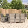 vidaXL 9-Piece Garden Lounge Set with Reclinable Chairs and Cushions - Gray Poly Rattan Dining Set with Steel Frame and Tempered Glass Tabletop - 2 of 4