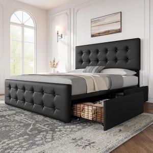 Full Size Upholstered Bed Frame with Storage Drawers and Headboard – Button Tufted Design, Sturdy Wooden Slats, No Box Spring Required, Easy Assembly - 1 of 4