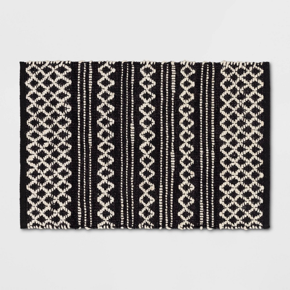 Photos - Doormat 2'x3' Handloom Mixed Fibre Rug Black/White - Threshold™
