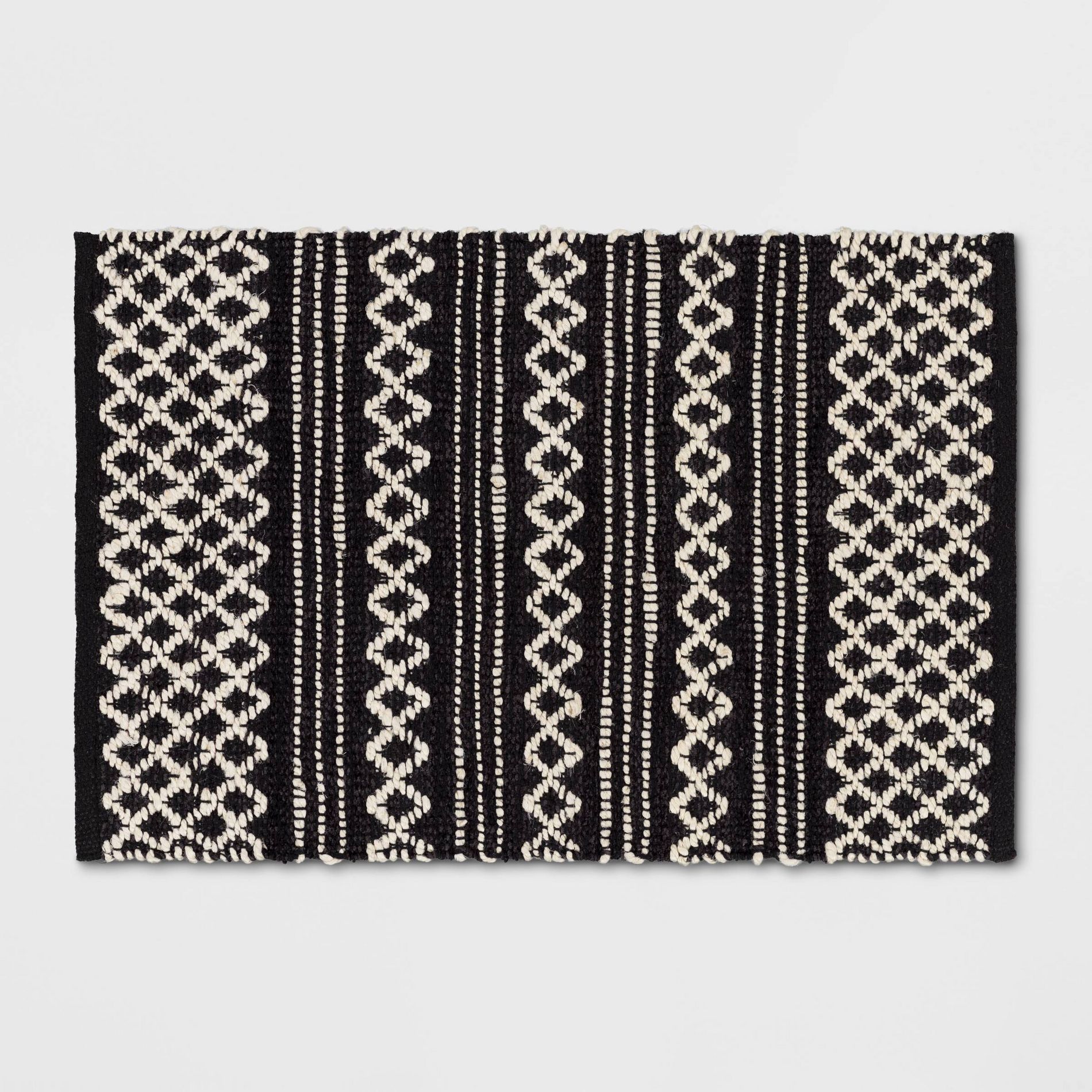 2'x3' Handloom Mixed Fibre Rug Black/White - Threshold™: Indoor Outdoor Diamond Pattern, Jute & Cotton