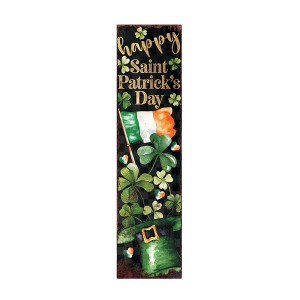 HomeRoots 36" Black Gold And Green Solid Wood Happy St Patrick's Day Shamrock Porch Sign - 1 of 4