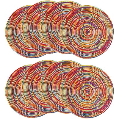 Colorful 15" Round Braided Fabric Placemats Set of 8 Dining Table Mat for Kitchen Party Decor