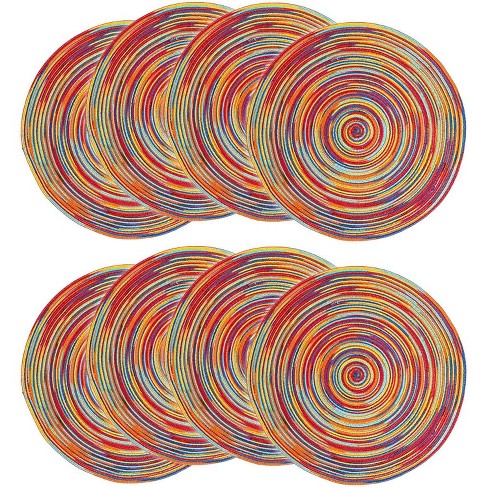 Colorful 15 Round Braided Fabric Placemats Set Of 8 Dining Table Mat For Kitchen Party Decor, Round Table Placemats Set