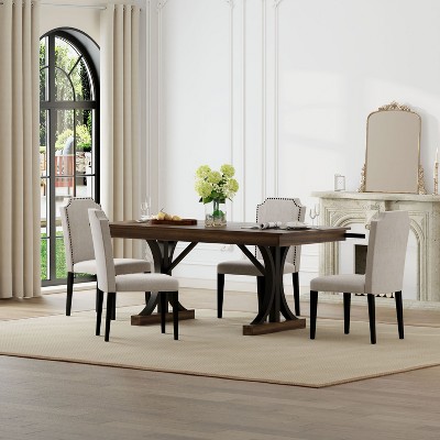 Farmhouse Wood Dining Table, Large Kitchen Table with Sturdy Legs, Long Dining Table, Rectangle Dinner Table for Dining Room and Living Room