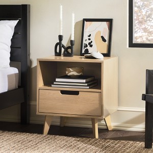Gulches Mid-Century Nightstand with 1 Drawer, Smooth Metal Glides, Sleek Cutout Handles, Tapered Legs - 1 of 4