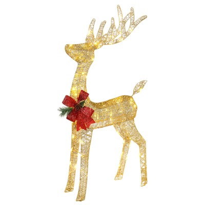 Christmas Pre-Lit Reindeer & Santa Sleigh Outdoor Decor, 90 Weatherproof LEDs, Festive Indoor/Outdoor Christmas Gift Decoration with Stakes & Zip Ties