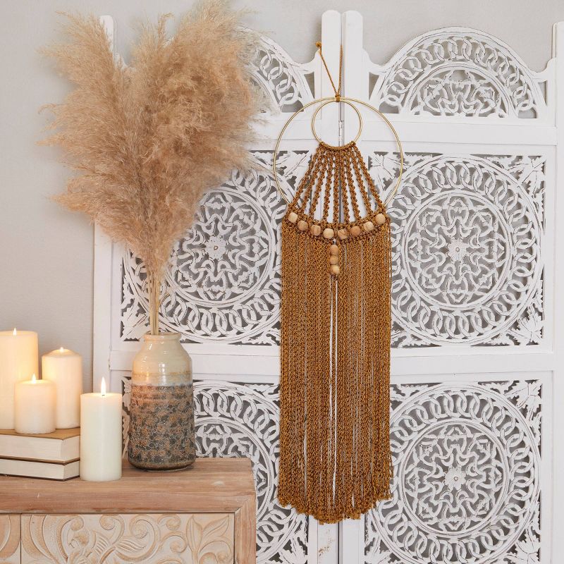 38&#34; x 10&#34; Fabric Macrame Intricately Weaved Wall Decor with Beaded Fringe Tassels Brown - Olivia &#38; May, 1 of 6