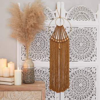 38" x 10" Fabric Macrame Intricately Weaved Wall Decor with Beaded Fringe Tassels Brown - Olivia & May
