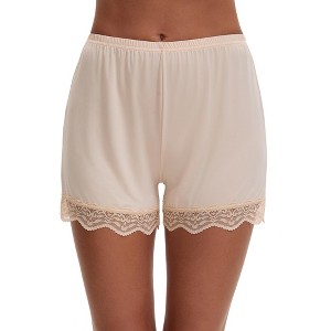INSPIRE CHIC Women's Lace Trim Ice Silk Mid-Waisted Loose Slip Shorts Light and Breathable Comfort Boyshorts - 1 of 4