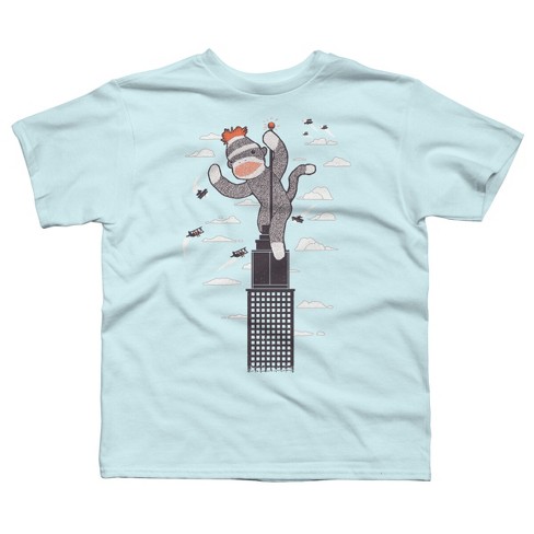 Boy's Design By Humans Sock Monkey Just Wants A Friend By RonanLynam  T-Shirt - Light Blue - X Large