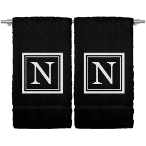 BC BARE COTTON Monogrammed Hand Towel, 100% Turkish Cotton - Set of 2 - Black - White Square - 1 of 1