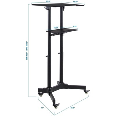 Black Aluminum Adjustable Mobile Standing Desk with Casters