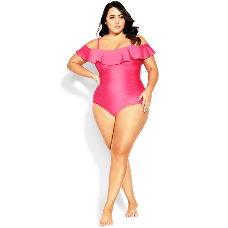 Women's Plus Size Ingrid Ruffle 1 Piece - fuchsia pink | CITY CHIC, 1 of 9
