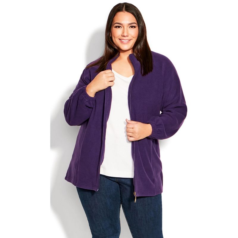 Women's Plus Size Polar Fleece Zip Jacket - plum | AVENUE, 1 of 10
