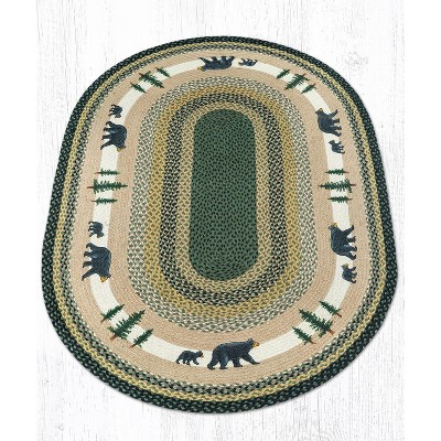 Earth Rugs Oval Patch Tread Rug – 4'x6', Bear Timbers Design, Braided Jute Lodge Accent, Rustic Cabin Style