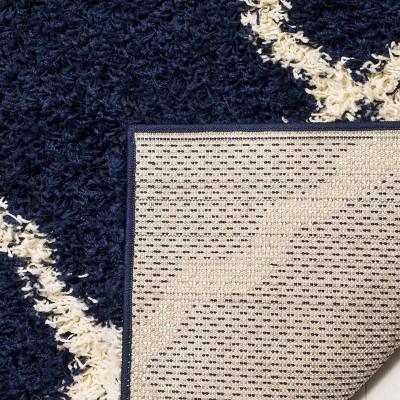 Navy and Ivory High Pile Shag Area Rug, 10' x 14'