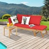 Tangkula Adjustable Patio Sofa Daybed Acacia Wood Furniture w/ Red Cushions - 3 of 4