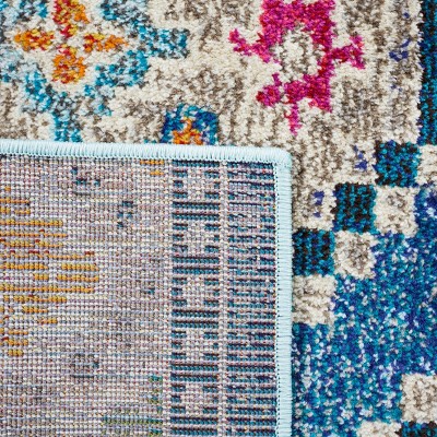 Blue and Beige Round Synthetic Flat Woven Area Rug