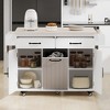 JUJABU White Kitchen Island with Trash Can Storage Cabinet, Drop Leaf, Spice Rack and Adjustable Shelf - 3 of 4