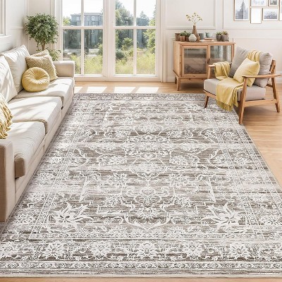 Washable Area Rugs, Soft Low Pile Large Rugs for Living Room Indoor Non-Slip Carpet Vintage Distressed Rugs for Bedroom with Non-Slip Backing