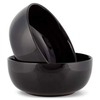 Elanze Designs Bistro Glossy Ceramic 8.5 inch Pasta Salad Large Serving Bowls Set of 2, Black